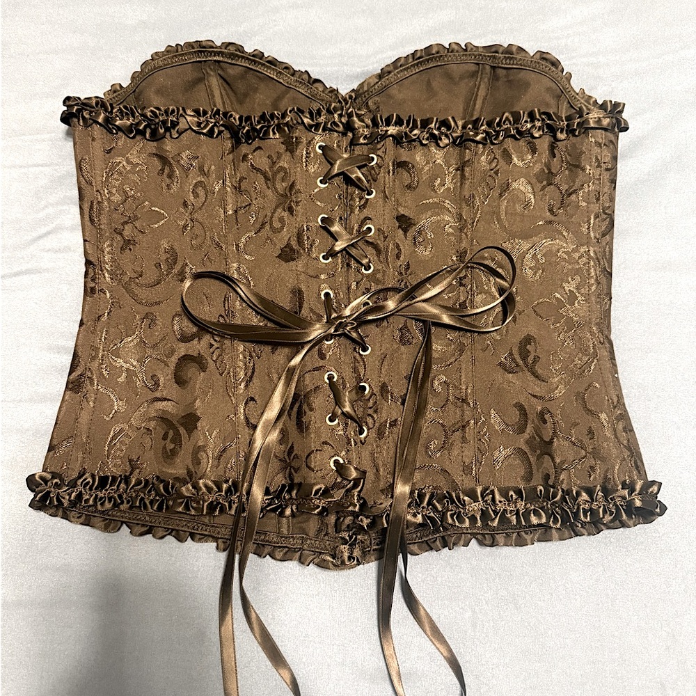Vintage| XL |Black Jacquard |Corset |Bustier Top |Lace Up |Boned |Sexy|Goth - Picture 13 of 16